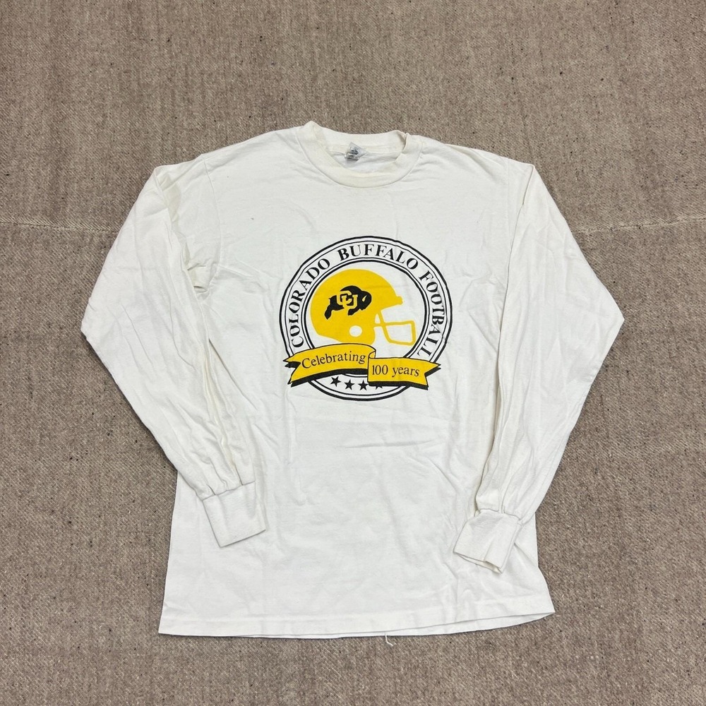 Vintage Colorado Buffalo Football Shirt Mens Medium White 1980s NCAA Long Sleeve
